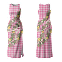 Aloha Puakenikeni Anthurium Pikake Lei Family Matching Tank Maxi Dress and Hawaiian Shirt Tropical Pink Hawaiian Palaka Pattern LT9 Mom's Dress Pink - Polynesian Pride