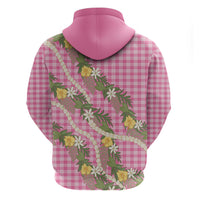 Aloha Puakenikeni Anthurium Pikake Lei Hoodie Tropical Pink Hawaiian Palaka Pattern LT9 - Polynesian Pride