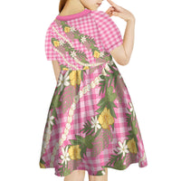 Aloha Puakenikeni Anthurium Pikake Lei Kid Short Sleeve Dress Tropical Pink Hawaiian Palaka Pattern LT9 - Polynesian Pride