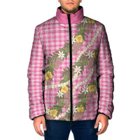 Aloha Puakenikeni Anthurium Pikake Lei Padded Jacket Tropical Pink Hawaiian Palaka Pattern