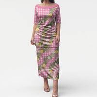 Aloha Puakenikeni Anthurium Pikake Lei Puletasi Tropical Pink Hawaiian Palaka Pattern LT9 Long Dress Pink - Polynesian Pride
