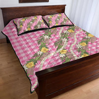 Aloha Puakenikeni Anthurium Pikake Lei Quilt Bed Set Tropical Pink Hawaiian Palaka Pattern