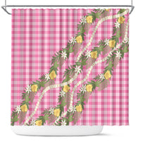 Aloha Puakenikeni Anthurium Pikake Lei Shower Curtain Tropical Pink Hawaiian Palaka Pattern