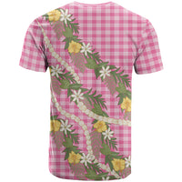 Aloha Puakenikeni Anthurium Pikake Lei T Shirt Tropical Pink Hawaiian Palaka Pattern