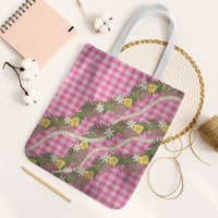 Aloha Puakenikeni Anthurium Pikake Lei Tote Bag Tropical Pink Hawaiian Palaka Pattern