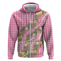 Aloha Puakenikeni Anthurium Pikake Lei Zip Hoodie Tropical Pink Hawaiian Palaka Pattern LT9 Zip Hoodie Pink - Polynesian Pride