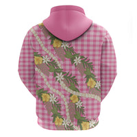 Aloha Puakenikeni Anthurium Pikake Lei Zip Hoodie Tropical Pink Hawaiian Palaka Pattern LT9 - Polynesian Pride
