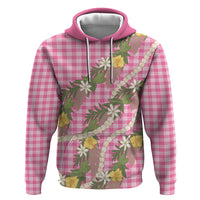 Aloha Puakenikeni Anthurium Pikake Lei Zip Hoodie Tropical Pink Hawaiian Palaka Pattern LT9 Pullover Hoodie Pink - Polynesian Pride