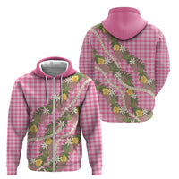 Aloha Puakenikeni Anthurium Pikake Lei Zip Hoodie Tropical Pink Hawaiian Palaka Pattern LT9 - Polynesian Pride