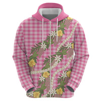 Aloha Puakenikeni Anthurium Pikake Lei Zip Hoodie Tropical Pink Hawaiian Palaka Pattern LT9 - Polynesian Pride