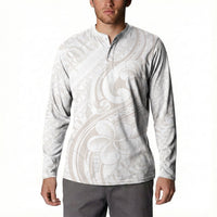 Hawaii Plumeria Lokelani Pikake Lei Button Sweatshirt Sandy Beige Polynesian Tattoo LT9 - Polynesian Pride