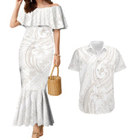 Hawaii Plumeria Lokelani Pikake Lei Couples Matching Mermaid Dress and Hawaiian Shirt Sandy Beige Polynesian Tattoo LT9 Beige - Polynesian Pride
