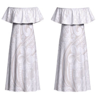 Hawaii Plumeria Lokelani Pikake Lei Couples Matching Off Shoulder Maxi Dress and Hawaiian Shirt Sandy Beige Polynesian Tattoo LT9 - Polynesian Pride