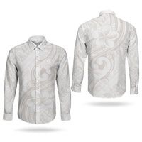 Hawaii Plumeria Lokelani Pikake Lei Couples Matching Puletasi and Long Sleeve Button Shirt Sandy Beige Polynesian Tattoo LT9 - Polynesian Pride
