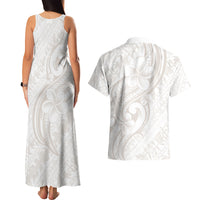 Hawaii Plumeria Lokelani Pikake Lei Couples Matching Tank Maxi Dress and Hawaiian Shirt Sandy Beige Polynesian Tattoo LT9 - Polynesian Pride