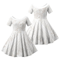 Hawaii Plumeria Lokelani Pikake Lei Family Matching Mermaid Dress and Hawaiian Shirt Sandy Beige Polynesian Tattoo LT9 Daughter's Dress Beige - Polynesian Pride