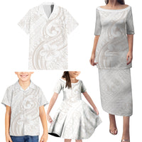 Hawaii Plumeria Lokelani Pikake Lei Family Matching Puletasi and Hawaiian Shirt Sandy Beige Polynesian Tattoo