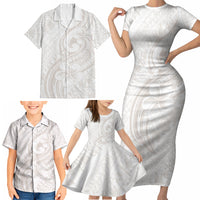 Hawaii Plumeria Lokelani Pikake Lei Family Matching Short Sleeve Bodycon Dress and Hawaiian Shirt Sandy Beige Polynesian Tattoo LT9 - Polynesian Pride