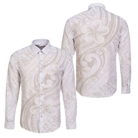 Hawaii Plumeria Lokelani Pikake Lei Family Matching Short Sleeve Bodycon Dress and Hawaiian Shirt Sandy Beige Polynesian Tattoo LT9 Dad's Shirt - Long Sleeve Beige - Polynesian Pride