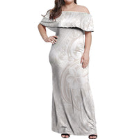 Hawaii Plumeria Lokelani Pikake Lei Off Shoulder Maxi Dress Sandy Beige Polynesian Tattoo LT9 Women Beige - Polynesian Pride