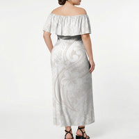 Hawaii Plumeria Lokelani Pikake Lei Off Shoulder Maxi Dress Sandy Beige Polynesian Tattoo LT9 - Polynesian Pride