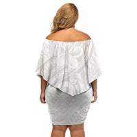 Hawaii Plumeria Lokelani Pikake Lei Off Shoulder Short Dress Sandy Beige Polynesian Tattoo LT9 - Polynesian Pride