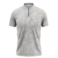 Hawaii Plumeria Lokelani Pikake Lei Zipper Polo Shirt Sandy Beige Polynesian Tattoo