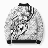 Hawaii Plumeria Lokelani Pikake Lei Bomber Puffer Jacket Ele'ele Polynesian Tattoo