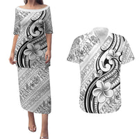 Hawaii Plumeria Lokelani Pikake Lei Couples Matching Puletasi and Hawaiian Shirt Ele'ele Polynesian Tattoo LT9 Black - Polynesian Pride