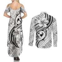Hawaii Plumeria Lokelani Pikake Lei Couples Matching Summer Maxi Dress and Long Sleeve Button Shirt Ele'ele Polynesian Tattoo LT9 - Polynesian Pride