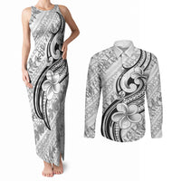 Hawaii Plumeria Lokelani Pikake Lei Couples Matching Tank Maxi Dress and Long Sleeve Button Shirt Ele'ele Polynesian Tattoo LT9 Black - Polynesian Pride