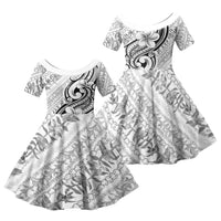 Hawaii Plumeria Lokelani Pikake Lei Family Matching Mermaid Dress and Hawaiian Shirt Ele'ele Polynesian Tattoo LT9 Daughter's Dress Black - Polynesian Pride