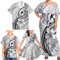 Hawaii Plumeria Lokelani Pikake Lei Family Matching Off Shoulder Maxi Dress and Hawaiian Shirt Ele'ele Polynesian Tattoo LT9 - Polynesian Pride