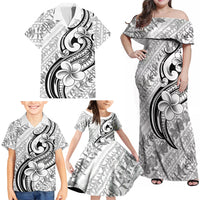 Hawaii Plumeria Lokelani Pikake Lei Family Matching Off Shoulder Maxi Dress and Hawaiian Shirt Ele'ele Polynesian Tattoo