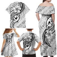 Hawaii Plumeria Lokelani Pikake Lei Family Matching Off Shoulder Maxi Dress and Hawaiian Shirt Ele'ele Polynesian Tattoo LT9 Mom's Dress Black - Polynesian Pride