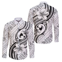 Hawaii Plumeria Lokelani Pikake Lei Family Matching Puletasi and Hawaiian Shirt Ele'ele Polynesian Tattoo LT9 Dad's Shirt - Long Sleeve Black - Polynesian Pride