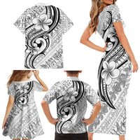 Hawaii Plumeria Lokelani Pikake Lei Family Matching Short Sleeve Bodycon Dress and Hawaiian Shirt Ele'ele Polynesian Tattoo