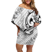 Hawaii Plumeria Lokelani Pikake Lei Off Shoulder Short Dress Ele'ele Polynesian Tattoo LT9 Women Black - Polynesian Pride