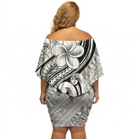 Hawaii Plumeria Lokelani Pikake Lei Off Shoulder Short Dress Ele'ele Polynesian Tattoo LT9 - Polynesian Pride