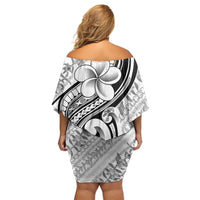 Hawaii Plumeria Lokelani Pikake Lei Off Shoulder Short Dress Ele'ele Polynesian Tattoo