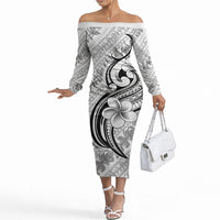 Hawaii Plumeria Lokelani Pikake Lei Off The Shoulder Long Sleeve Dress Ele'ele Polynesian Tattoo LT9 Women Black - Polynesian Pride