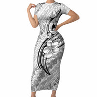 Hawaii Plumeria Lokelani Pikake Lei Short Sleeve Bodycon Dress Ele'ele Polynesian Tattoo LT9 Long Dress Black - Polynesian Pride