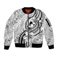 Hawaii Plumeria Lokelani Pikake Lei Sleeve Zip Bomber Jacket Ele'ele Polynesian Tattoo LT9 Unisex Black - Polynesian Pride