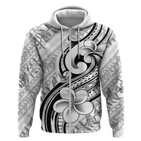 Hawaii Plumeria Lokelani Pikake Lei Zip Hoodie Ele'ele Polynesian Tattoo LT9 Zip Hoodie Black - Polynesian Pride