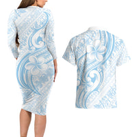 Hawaii Plumeria Lokelani Pikake Lei Couples Matching Long Sleeve Bodycon Dress and Hawaiian Shirt Uliuli Polynesian Tattoo LT9 - Polynesian Pride