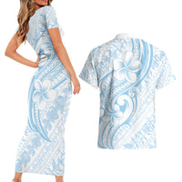 Hawaii Plumeria Lokelani Pikake Lei Couples Matching Short Sleeve Bodycon Dress and Hawaiian Shirt Uliuli Polynesian Tattoo LT9 - Polynesian Pride