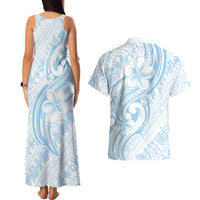 Hawaii Plumeria Lokelani Pikake Lei Couples Matching Tank Maxi Dress and Hawaiian Shirt Uliuli Polynesian Tattoo