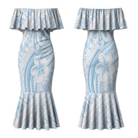 Hawaii Plumeria Lokelani Pikake Lei Family Matching Mermaid Dress and Hawaiian Shirt Uliuli Polynesian Tattoo LT9 Mom's Dress Blue - Polynesian Pride