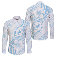 Hawaii Plumeria Lokelani Pikake Lei Family Matching Mermaid Dress and Hawaiian Shirt Uliuli Polynesian Tattoo LT9 Dad's Shirt - Long Sleeve Blue - Polynesian Pride