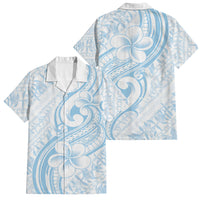 Hawaii Plumeria Lokelani Pikake Lei Family Matching Puletasi and Hawaiian Shirt Uliuli Polynesian Tattoo LT9 Dad's Shirt - Short Sleeve Blue - Polynesian Pride